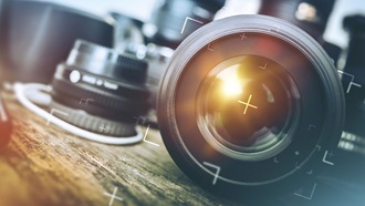 close-up obiettivo macchina fotografica professionale